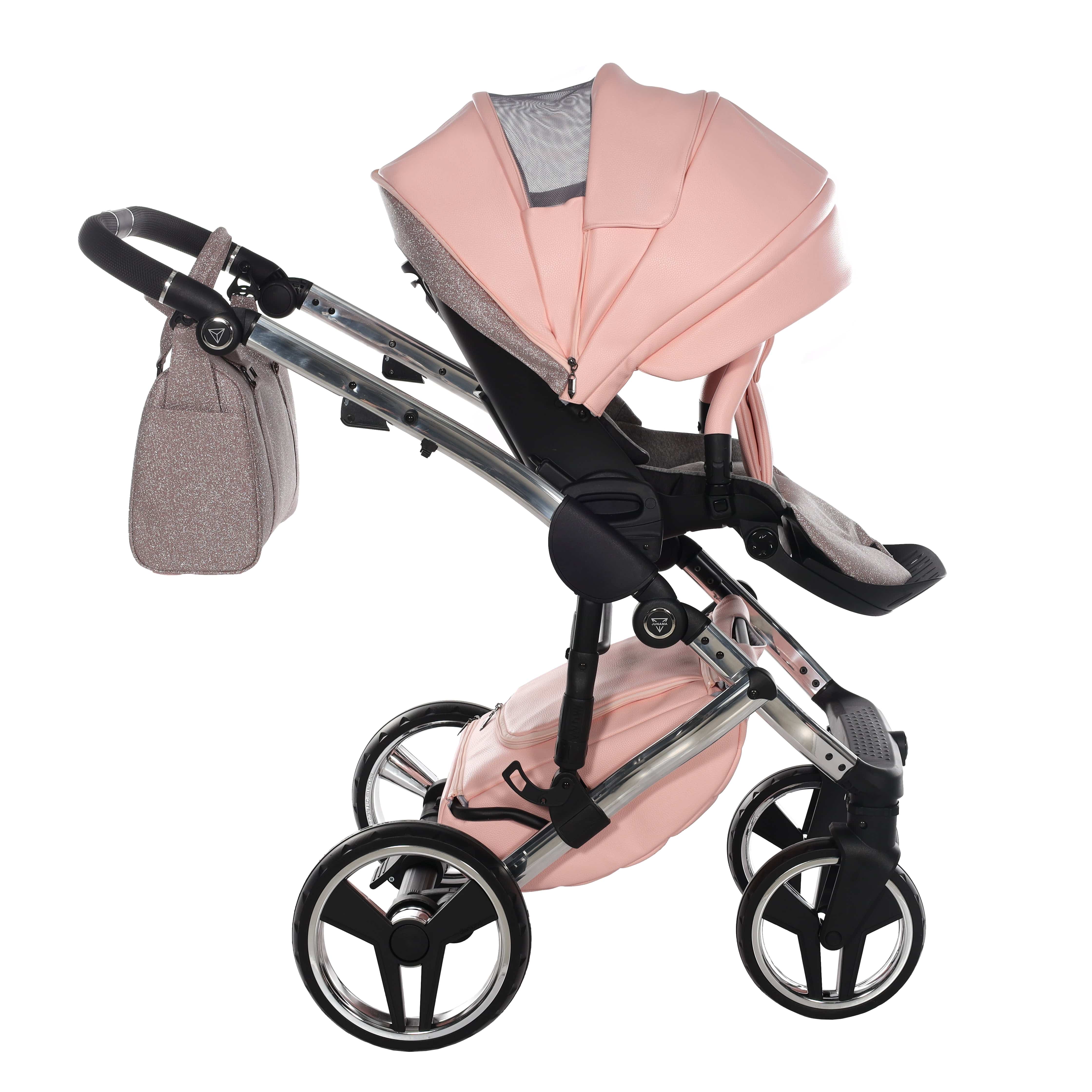 Junama Handcraft 2 in 1 Pram with LED Lights Pink Glitter UK Baby Centre