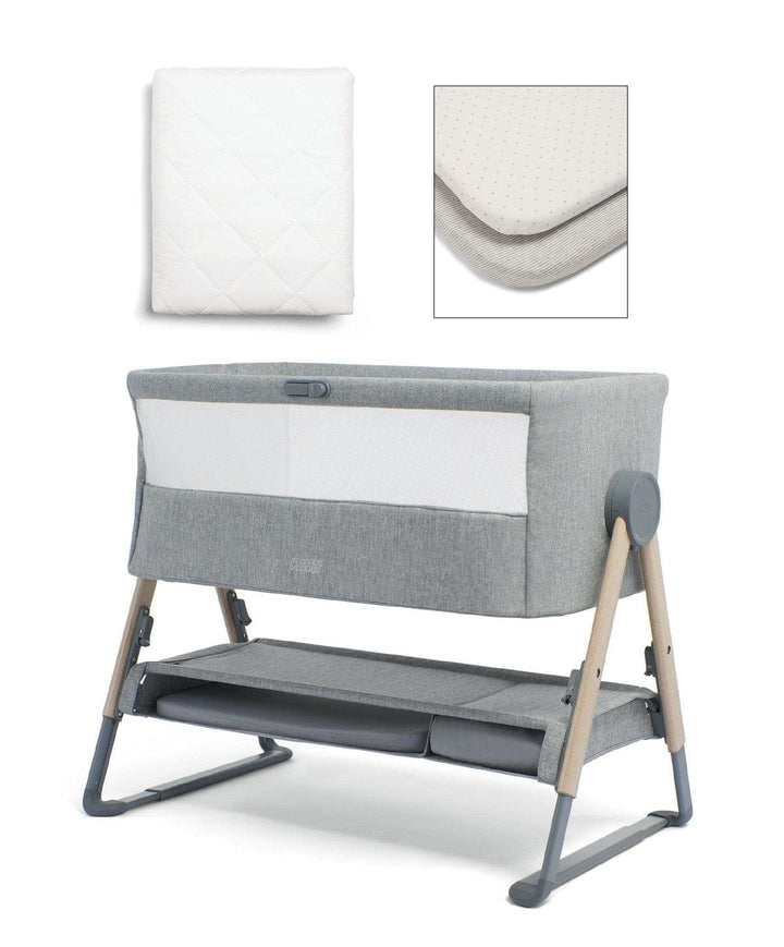 Mamas and Papas Cribs Mamas & Papas Lua Bedside Crib with Mattress Protector & Fitted Sheets - Star / Grey