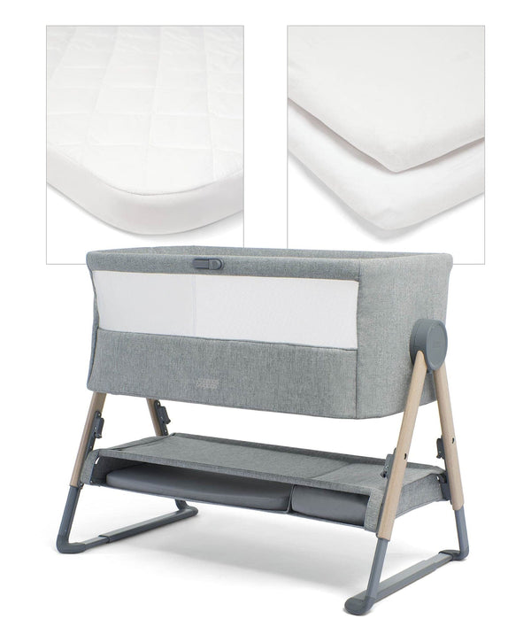 Mamas and Papas Cribs Mamas & Papas Lua Bedside Crib with Mattress Protector & Fitted Sheets - White/Grey