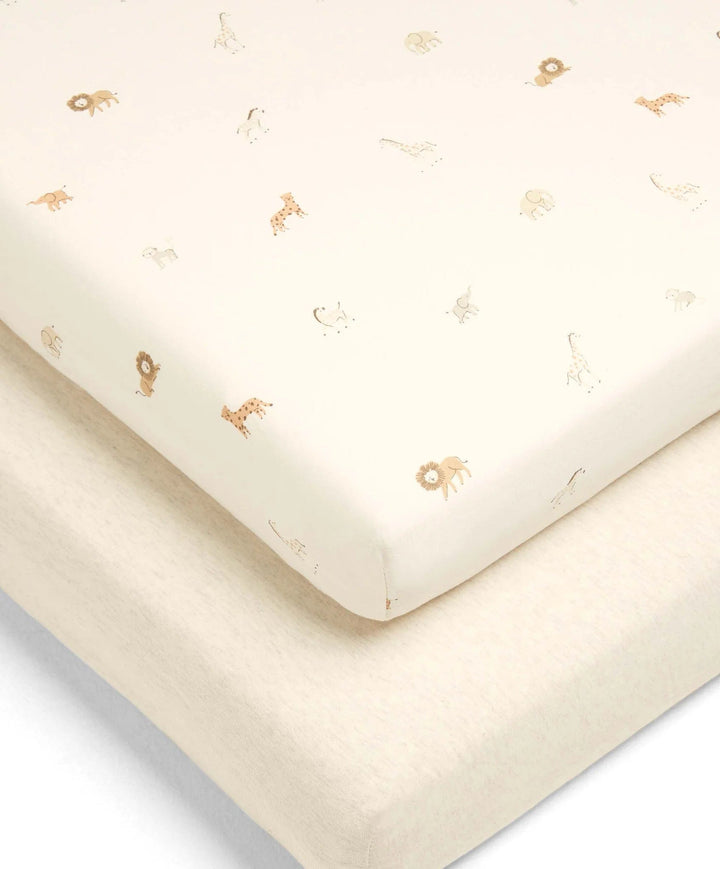 Mamas & Papas Cot Bed Sheets Mamas and Papas Cot Bed Fitted Sheets 2 Pack - Born to be Wild - Safari and Marl