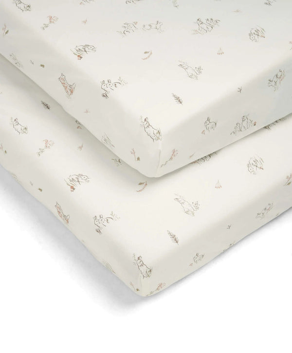 Mamas & Papas Nursery Interiors Mamas & Papas Cot Bed Fitted Sheets 2 Pack, Welcome to the World - Bunny/Fox