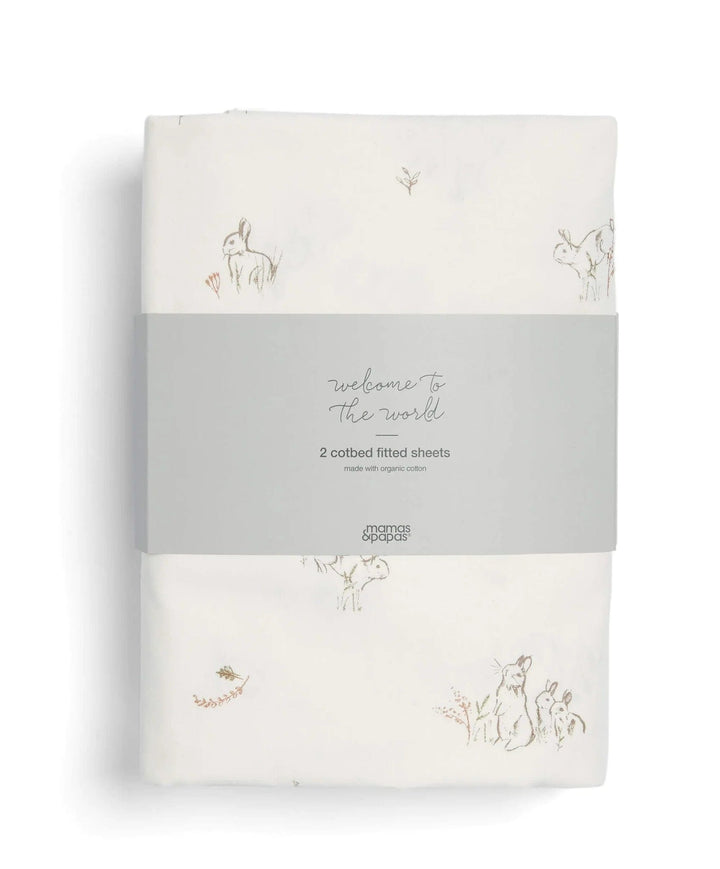 Mamas & Papas Nursery Interiors Mamas & Papas Cot Bed Fitted Sheets 2 Pack, Welcome to the World - Bunny/Fox