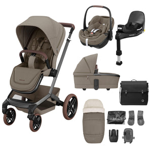 Maxi Cosi Prams & Pushchairs Maxi Cosi FAME 10 Piece Premium Bundle - Twillic Truffle (with Brown Wheels)