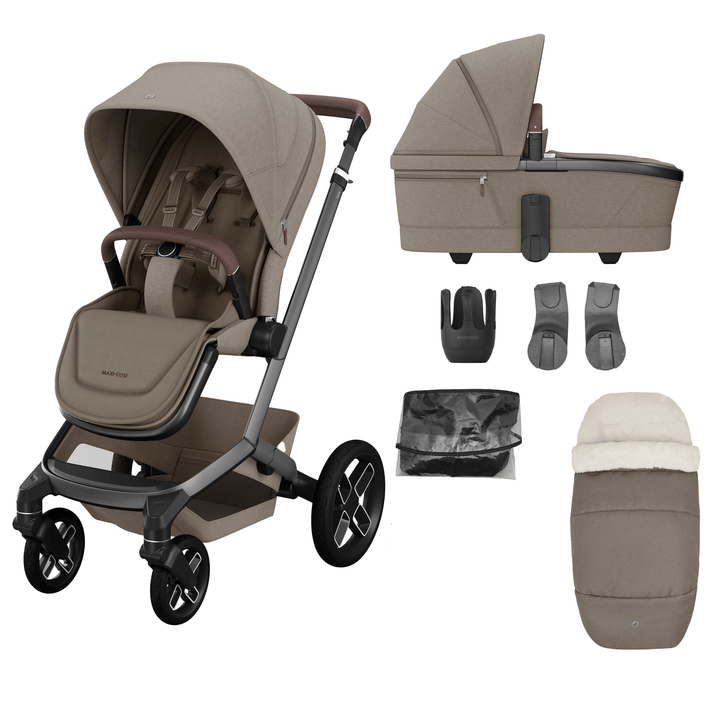 Maxi Cosi Prams & Pushchairs Maxi Cosi FAME 7 Piece Essential Bundle - Twillic Truffle (with Black Wheels)