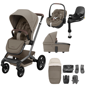 Maxi Cosi Travel Systems Maxi Cosi FAME 10 Piece Premium Bundle - Twillic Truffle (with Black Wheels)