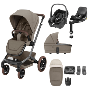 Maxi Cosi Travel Systems Maxi Cosi FAME 9 Piece Complete Bundle - Twillic Truffle (with Brown Wheels)