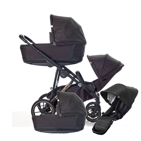 Mee-go double pushchairs Mee-go Uno Plus Twin Pushchair - Black/Rose