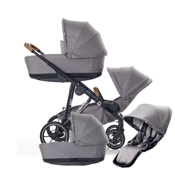 Mee-go double pushchairs Mee-go Uno Plus Twin Pushchair - Grey/Chrome