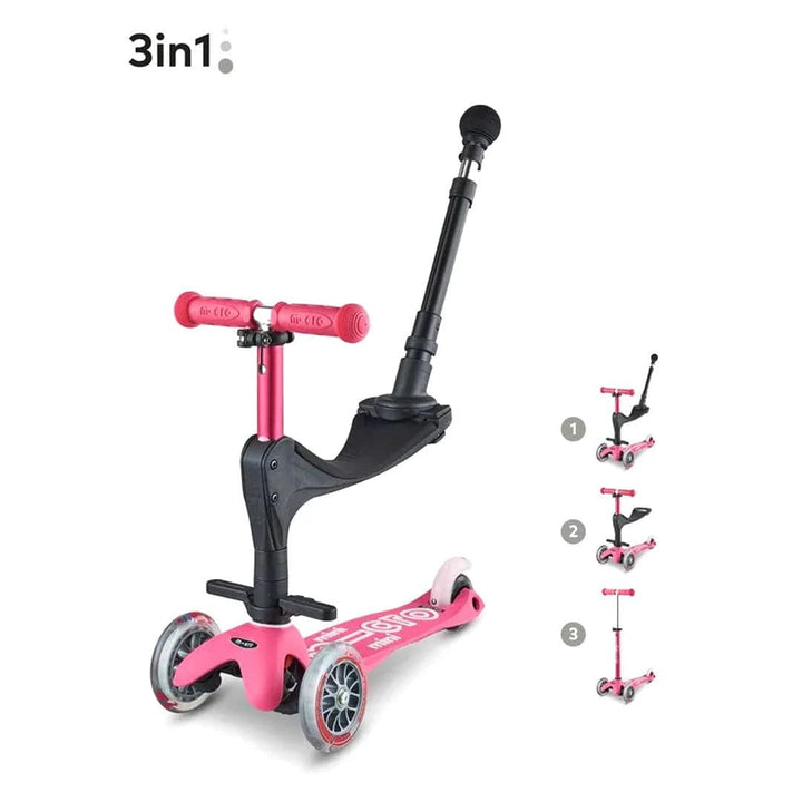 Micro Scooters Scooter Micro 3 in 1 Deluxe Plus Scooter (with Push Handle) - Pink