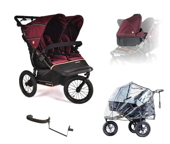 Out n About double pushchairs Out N About Nipper Double V6 Plus Newborn & Toddler Bundle - Brambleberry Red