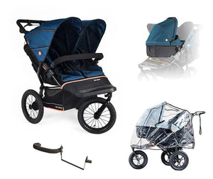Out n About double pushchairs Out N About Nipper Double V6 Plus Newborn & Toddler Bundle - Highland Blue