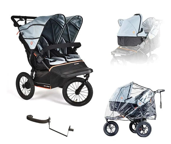 Out n About double pushchairs Out N About Nipper Double V6 Plus Newborn & Toddler Bundle - Rocksalt Grey