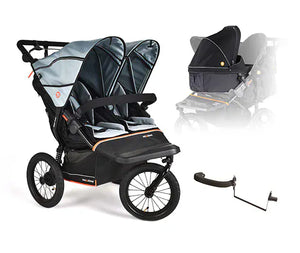 Out n About double pushchairs Out N About Nipper Double V6 Plus Newborn & Toddler Bundle - Rocksalt Grey