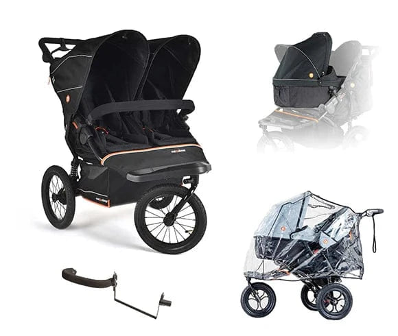 Out n About double pushchairs Out N About Nipper Double V6 Plus Newborn & Toddler Bundle - Summit Black