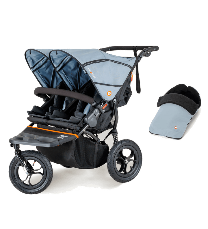 Out n About double pushchairs Out n About Nipper V5 Double Pushchair with Footmuff - Rocksalt Grey