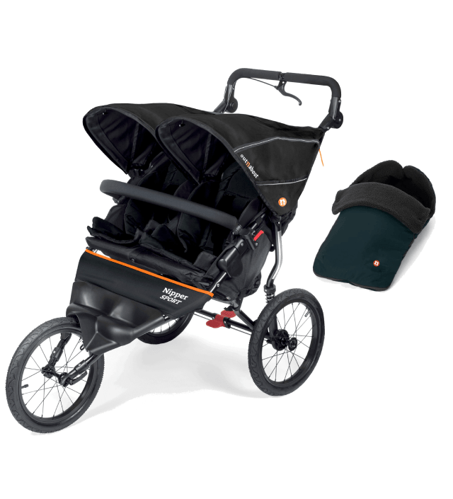 Out n About Pushchairs Out n About Nipper Sport V5 Double Pushchair with Footmuff - Summit Black