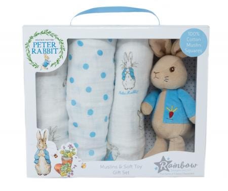 Rainbow Designs Nursery Interiors Peter Rabbit Soft Toy and Muslin Gift Set