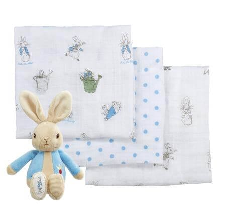 Rainbow Designs Nursery Interiors Peter Rabbit Soft Toy and Muslin Gift Set