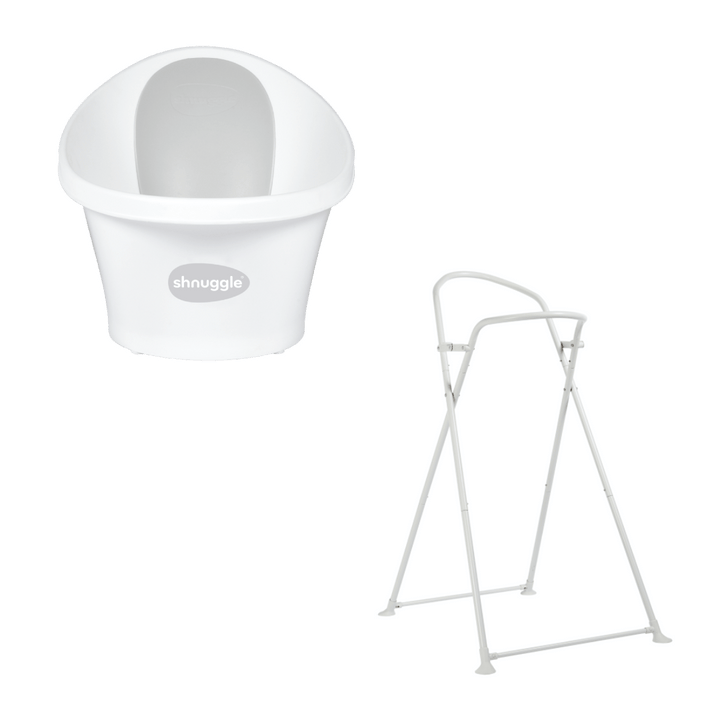 Shnuggle Bathtime Shnuggle Baby Bath with Plug & Stand - White / Grey