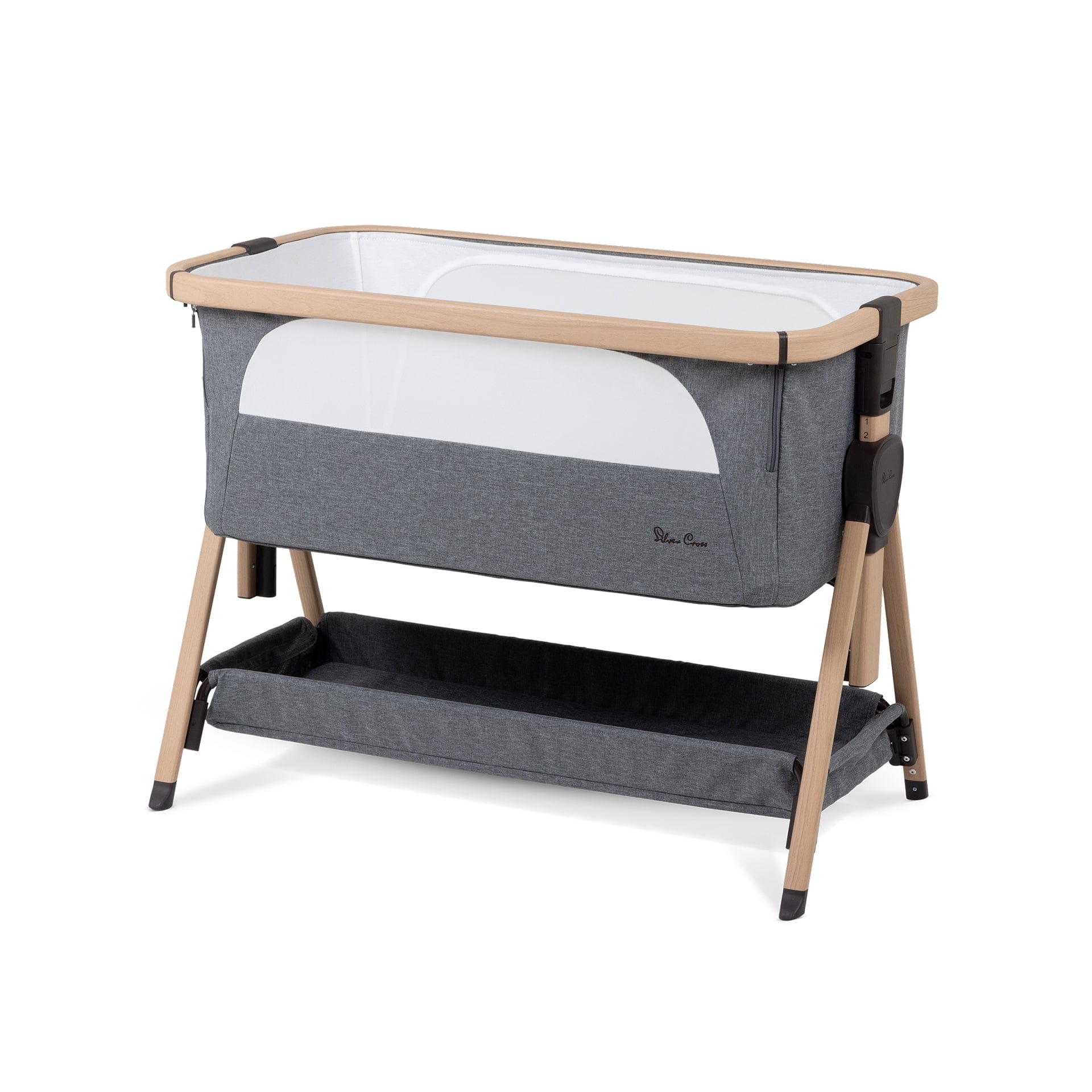 Silver Cross Lunar Bedside Crib Whisper Grey | 7 Heights & Incline | UK ...