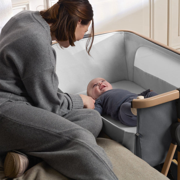 Silver Cross Lunar Bedside Crib Whisper Grey | 7 Heights & Incline | UK ...