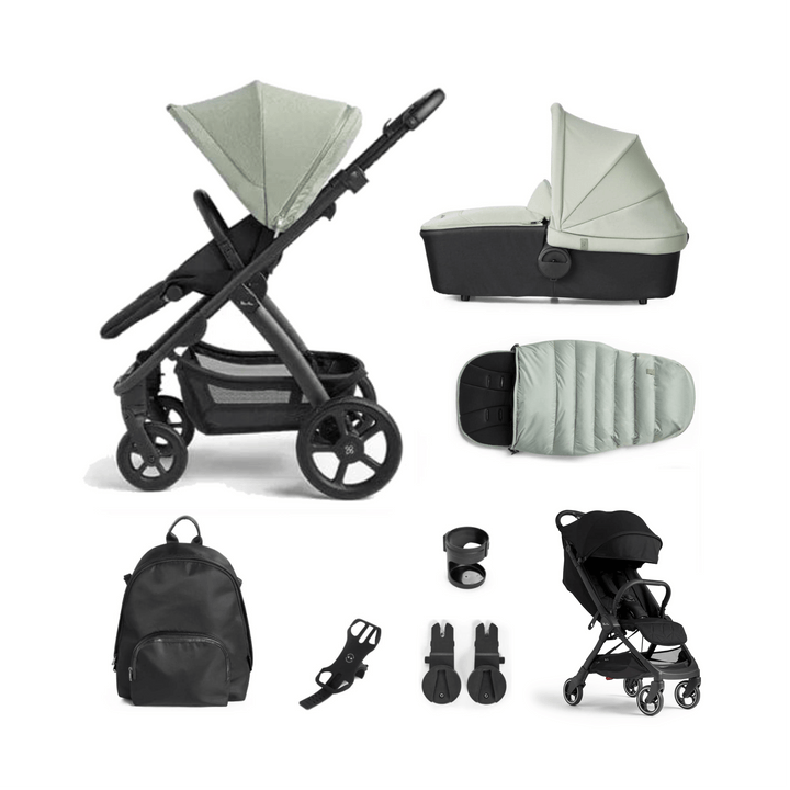 Silver Cross Pushchairs Silver Cross Tide Complete Bundle with Clic Stroller - Sage (Black Chassis)