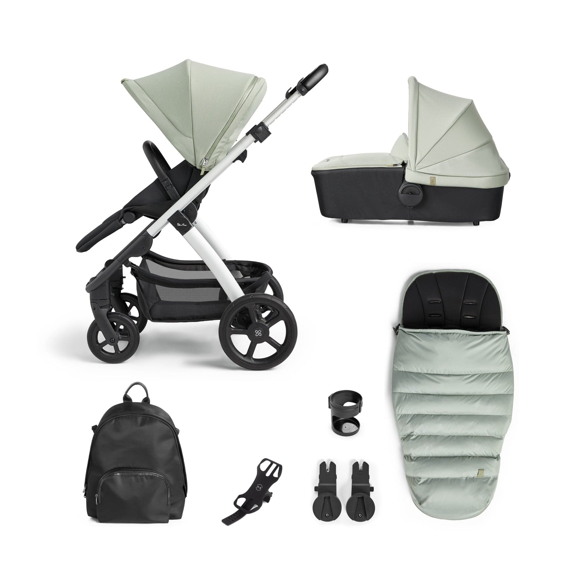 Silver Cross Tide Pram and Accessory Box Sage Black Chassis UK Baby Centre