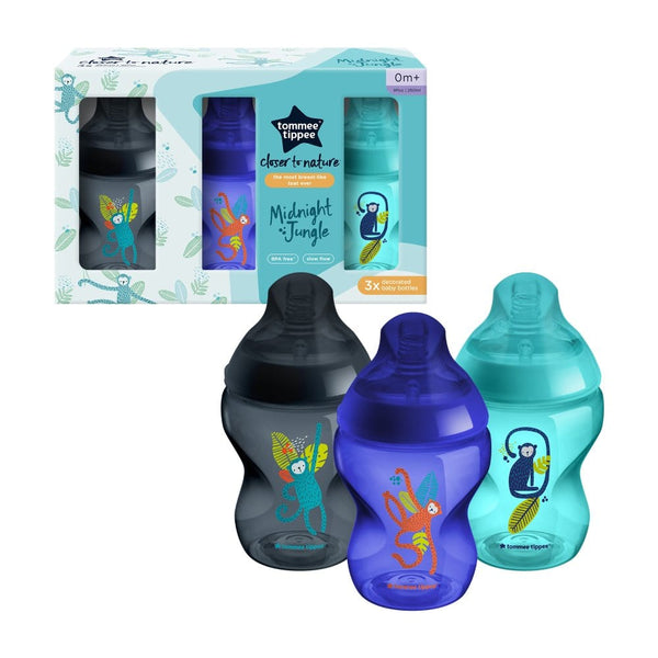 Tommee Tippee Baby Bottles Tommee Tippee Closer to Nature Bottles 260ml (x3) - Jungle Blue