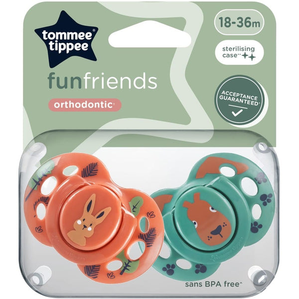 Tommee Tippee Fun Soother 18-36m (x2) Coral/Green – UK Baby Centre