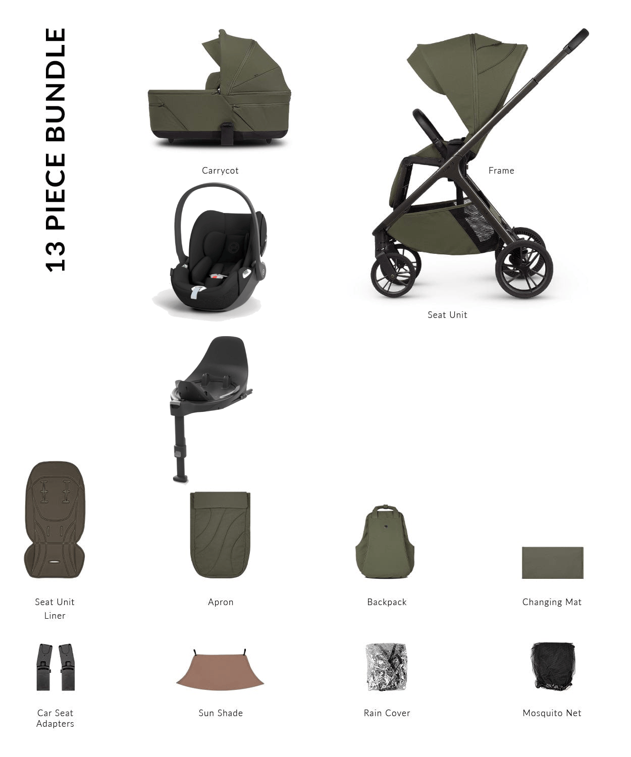 Venicci Tila 4in1 Travel System Olive | Lightweight Pram Bundle with ...