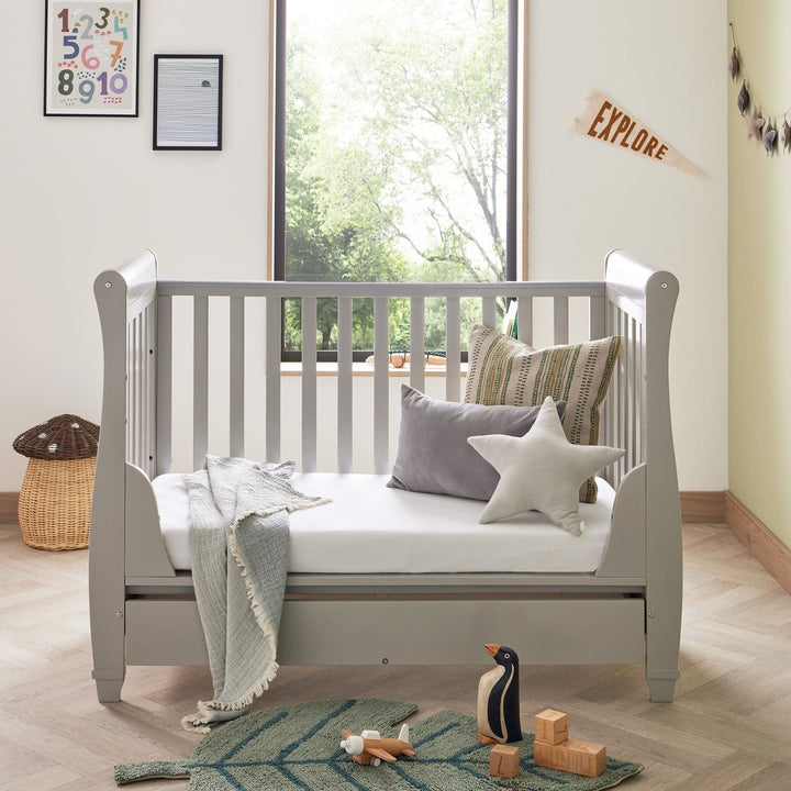 Babymore Cot Beds Babymore Eva Drop Side Cot Bed with Drawer - Grey