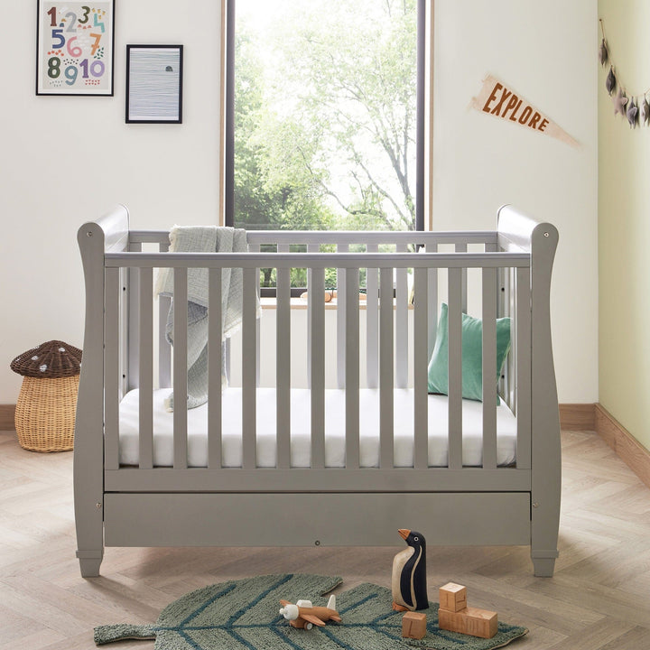 Babymore Cot Beds Babymore Eva Drop Side Cot Bed with Drawer - Grey