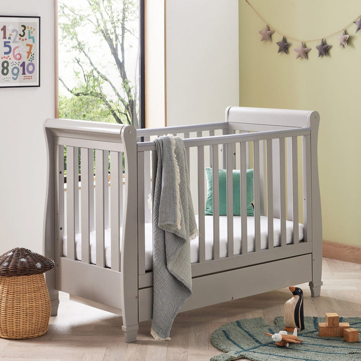 Babymore Cot Beds Babymore Eva Drop Side Cot Bed with Drawer - Grey