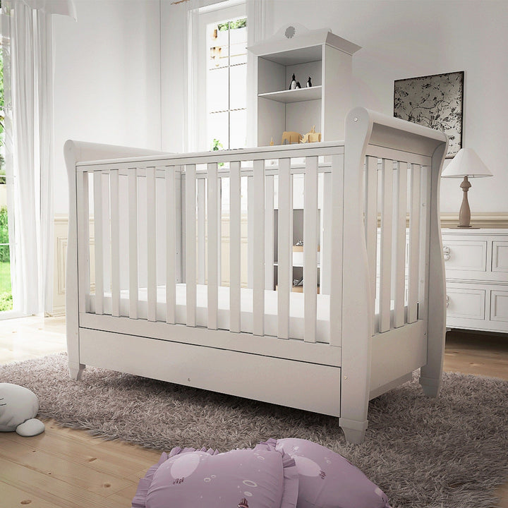 Babymore Cot Beds Babymore Eva Drop Side Cot Bed with Drawer - White