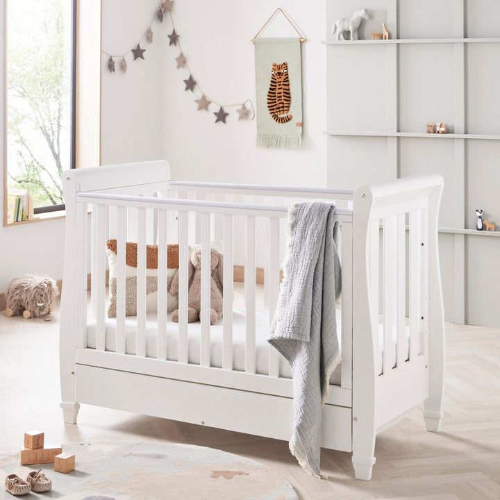 Babymore Cot Beds Babymore Eva Drop Side Cot Bed with Drawer - White