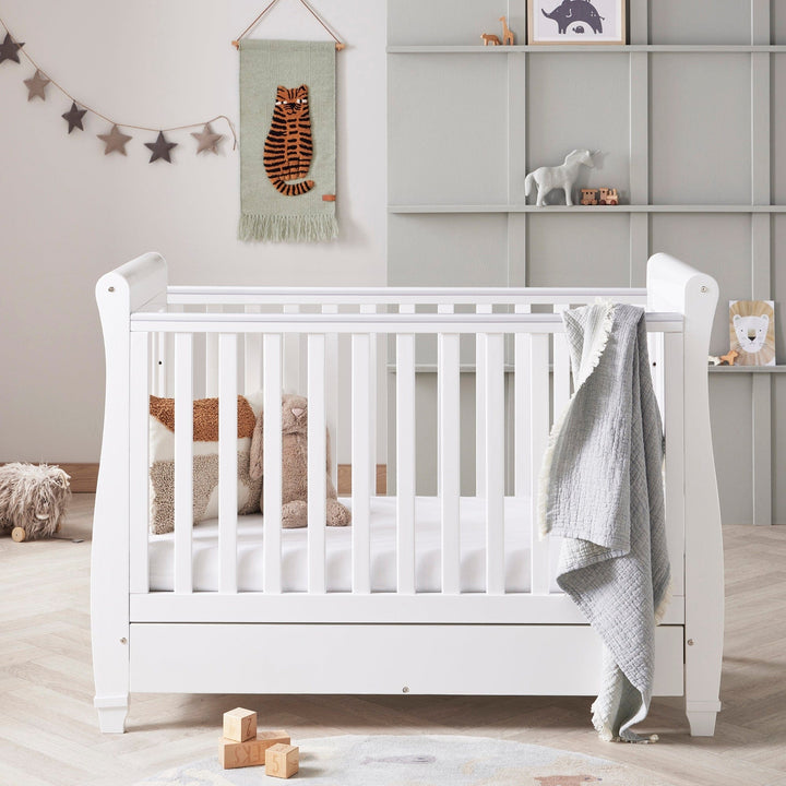 Babymore Cot Beds Babymore Eva Drop Side Cot Bed with Drawer - White