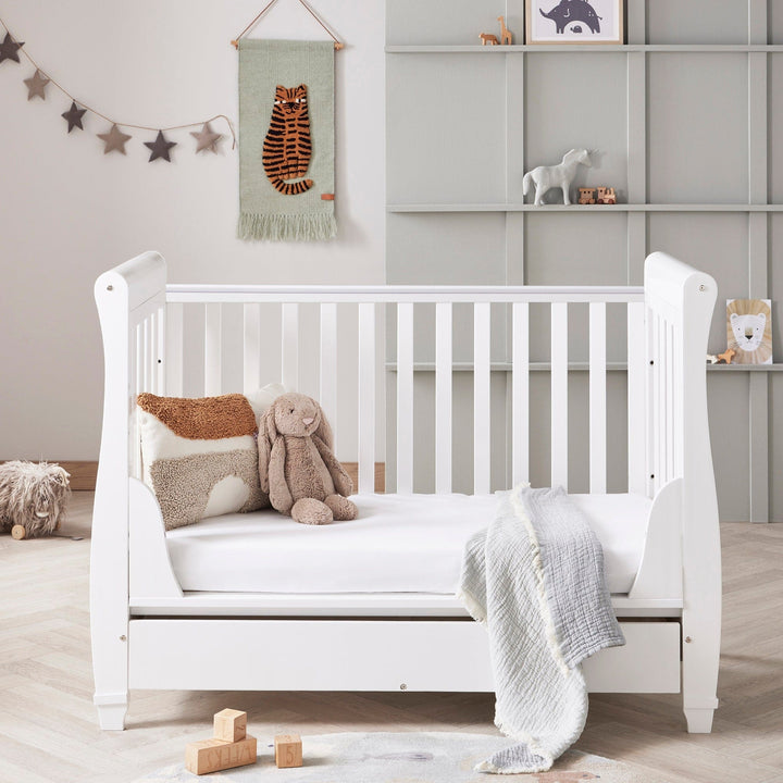 Babymore Cot Beds Babymore Eva Drop Side Cot Bed with Drawer - White