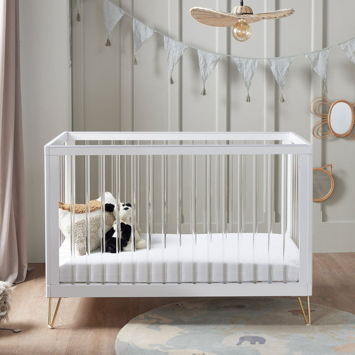 Babymore Cot Beds Babymore Kimi Cot Bed with Free Fibre Mattress - White / Acrylic