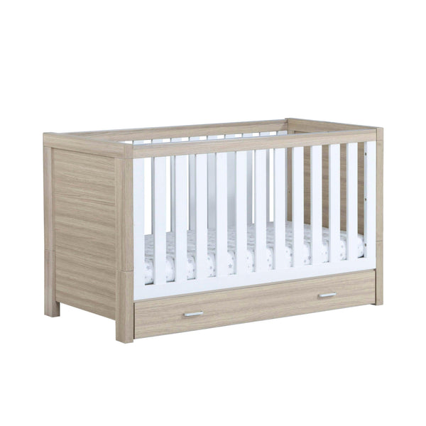 Babymore Cot Beds Babymore Luno Cot Bed with Drawer - White Oak