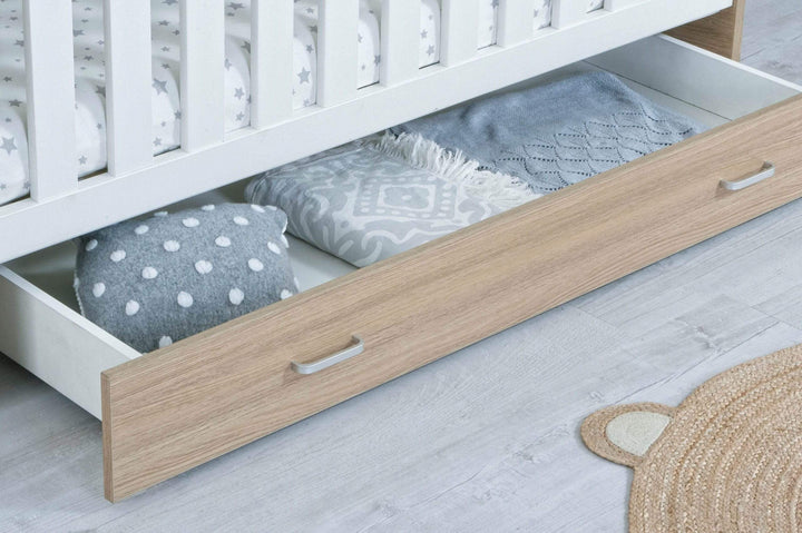 Babymore Cot Beds Babymore Veni Cot Bed With Drawer - White Oak