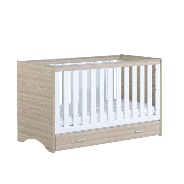 Babymore Cot Beds Babymore Veni Cot Bed With Drawer - White Oak