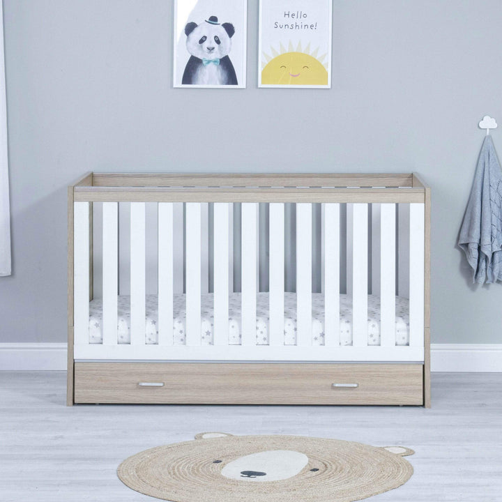 Babymore Cot Beds Babymore Veni Cot Bed With Drawer - White Oak