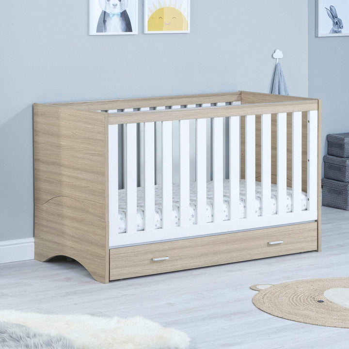 Babymore Cot Beds Babymore Veni Cot Bed With Drawer - White Oak