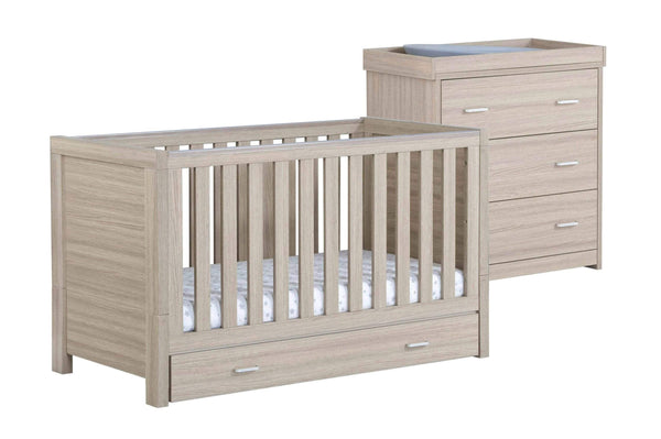 Babymore Nursery Furniture Babymore Luno 2 Piece Furniture Set with Drawer - Oak