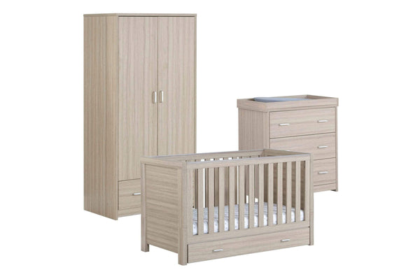 Babymore Nursery Furniture Babymore Luno 3 Piece Furniture Set with Drawer - Oak
