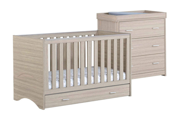 Babymore Nursery Furniture Babymore Veni 2 Piece Furniture Set with Drawer - Oak