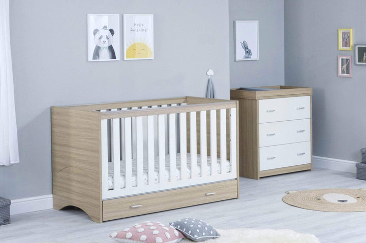 Babymore Nursery Furniture Babymore Veni 2 Piece Furniture Set with Drawer - White Oak