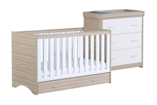 Babymore Nursery Furniture Babymore Veni 2 Piece Furniture Set with Drawer - White Oak