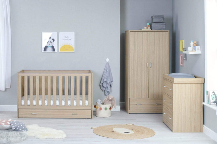 Babymore Nursery Furniture Babymore Veni 3 Piece Furniture Set with Drawer - Oak