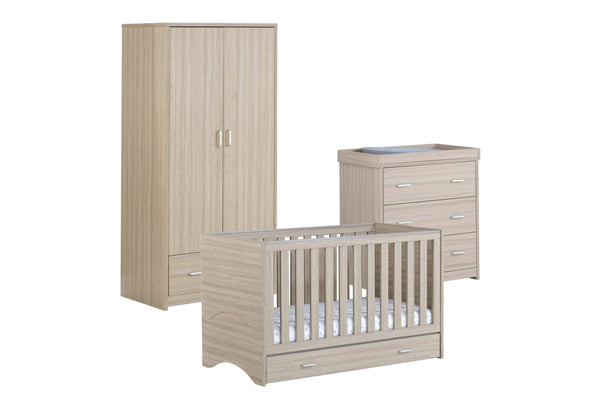 Babymore Nursery Furniture Babymore Veni 3 Piece Furniture Set with Drawer - Oak